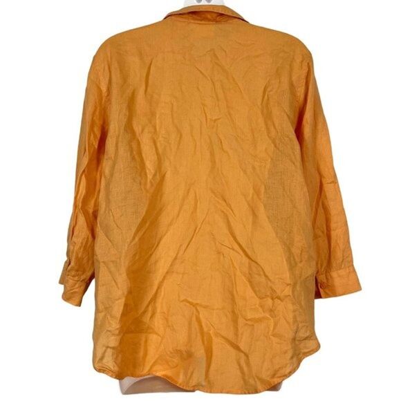 Chicos No Iron Womens 100% Linen Orange Button Down Tie Front Shirt Top 2 / L - Picture 4 of 16